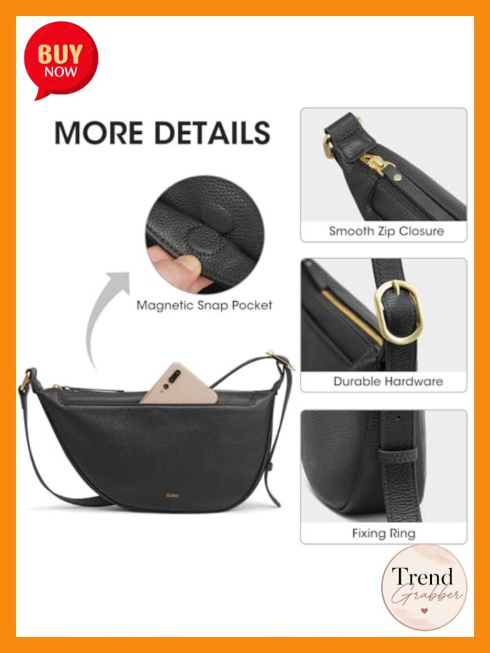 Women's Leather Crossbody Hobo Bag Small Shoulder Purse Adjustable Strap - Picture 5 of 6